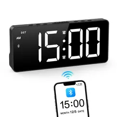 ORIA 7'' LED Alarm Clock with Bluetooth Sync Time Digital Alarm Clock with Dual Alarm & 5 Brightness Levels for Home Office Use