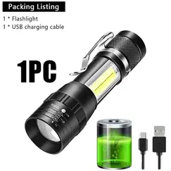 Portable Rechargeable LED Flashlight with Pen Clip Zoomable Waterproof Torch with Side Light Outdoor Camping Emergency Lantern