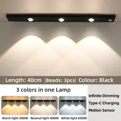 White/Black LED Cabinet Light USB Rechargeable Motion Sensor LED Light for Kitchen Wardrobe Cabinet Lighting 20CM/30CM/40CM/50CM