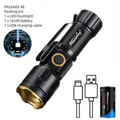 Zoom White Light Beam Mini Flashlight Rechargeable Portable Child Lady Backpack Pocket Home Outdoor Magnet Work Emergency Torch
