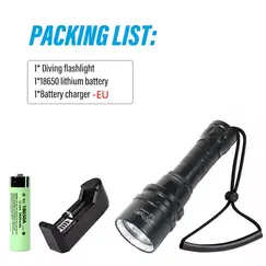 High Power Diving Flashlight IP68 Highest Waterproof Rating Professional Diving Light Powered by 18650 Battery With Hand Rope