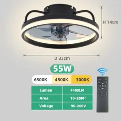 55W Ceiling Fan With Light, Ceiling LED Light Fan With Remote, Electric Fan With LED Lamp for Home Rooms Bedroom 34cm