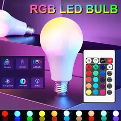 16 Colors RGB Bulb E27 LED Multicolor Bulb 220V Lighting Dimmable 24 Key Remote Control Smart Lamp Household Atmosphere Light