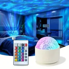 Starry Sky Galaxy Northern Aurora/Water Ripple LED Night Light 16 Color 360°Rotating RGB USB Lamp Remote Projector Ambient Light