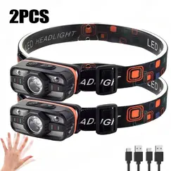 USB Rechargeable LED Headlamp Portable Light with Built in Battery 6 Lighting Modes Fishing Head Torch Outdoor Camping Lantern