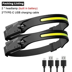 Induction Headlamps COB LED Sensor Head Lamp Built-in Battery Flashlight USB Rechargeable Head Torch 5 Lighting Modes Headlight