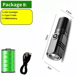 Super Bright Mini Powerful Led Flashlight XHP50 Built in Battery 3 Modes Usb Rechargeable EDC Flash Light Torch Lamp Flashlights