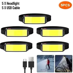 Powerful COB Headlamp Type-c/USB Rechargeable Head Flashlight Built-in Battery Outdoor Fishing Camping Lantern Waterproof Torch