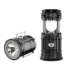 Solar Camping Lantern Collapsible LED Solar USB Rechargeable Lantern Flashlight Emergency Hanging Lights for Outdoor Camping
