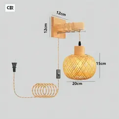 Bamboo Lantern Wall Lamp Natural Rattan Wicker E27 Chandeliers Hand-Woven Bamboo Room Decor Lampshades Wall Light Fixtures