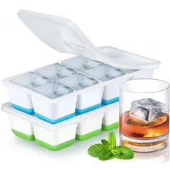 Large Ice Cube Trays Silicone Easy-Release Flexible Ice Cube Molds with Lids Big Square Cubed Ice Trays for Whiskey and Cocktail