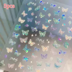 1/5sheets Fashion Butterfly Wing Streamer Laser Stickers Advanced Embossed Nail Art Stickers Colorful Butterfly Fairy Stickers