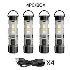 Outdoor Strong Light LED Flashlight mini Portable Keychain Light USB Charging Magnetic Suction Super Bright Emergency Warning Li