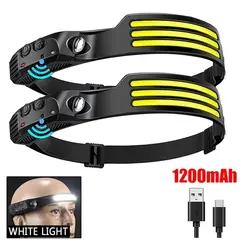 6 Modes LED Induction Headlamp COB Sensor Head Lamp Rechargeable Built-in Battery Flashlight Outdoor Work Lighting Headlights
