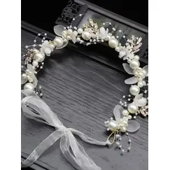 Wedding Accessory Bride Crown Hair Crystal Jewelry Tiara With Pearls Flowers Wedding Crown Floral Pearl Bridal Headband