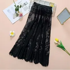Soft Flower Lace Underskirt Slips 75cm Cheongsam Safety Skirt Petticoat Hight Waist Loose Mesh Underskirt Slips Dress Female
