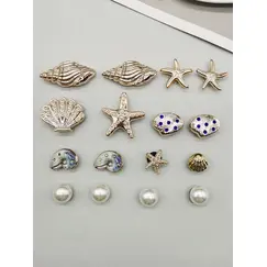 16PCS DIY Starfish Shoe Charms Bling Conch Shoes Buckle Decorations Removable Shell Shoe Accessories Mutlifunctional Shoe Clips