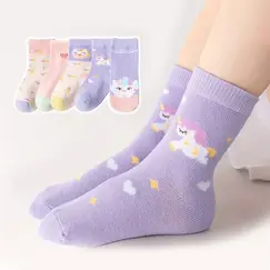 5 Pairs of Kidsren's Socks with Cartoon Cute Unicorn Patterns for Girls and Babies, Versatile Trendyy Bow Mid-Calf Socks, Suitable for Daily Casual Life