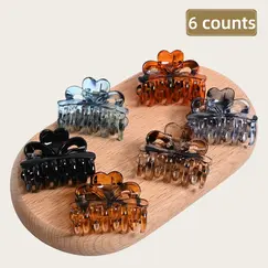 6 Pieces of Multi-Color Elegant Heart-Shaped Medium-Sized Hair Claws, Suitable for Daily Decoration for Girls