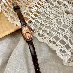 1pc Vintage Casual Elegant Women's Coffee Brown Leather Strap Watch, Fashionable Barrel Shaped Watch Dial With Rhinestone Decor
