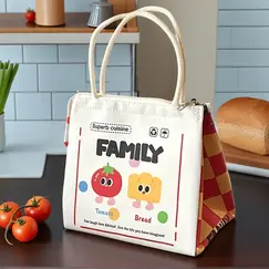 Cute Kitten Lunch Box Bag Student Hand-Held Aluminum Foil Insulated Lunch Box Bag Large Capacity Lunch Box Bag
