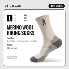 WRELS Merino Wool Socks Hiking Lightweight Shock Absorption Damping Mid-Calf Ankle Socks Running Sport Merino Wool Socks