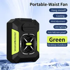 Portable Waist Clip Fan 5000mAh USB Rechargeable Fan Powerful Air Cooler Outdoor Camping Waist Fan with Power Bank LED Light
