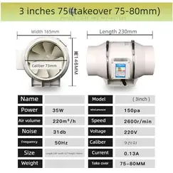 3/4/5/6/8inch Exhaust Pipe Fan Ventilation Fan Pipe Fan Inline Duct Fan Ventilation Exhaust Blower Fans Quiet For Ducting