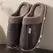 Mens Winter Slippers PU Leather Waterproof Indoor House Shoes Big Size Warm Fur Lined Home Bedroom Slippers