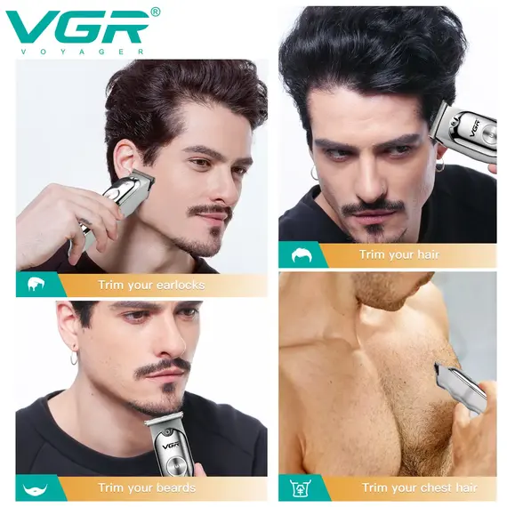 VGR 071 Hair Trimmer Professional Hair Clipper Rechargeable Hair Cutting Machine T-Blade Cordless Portable Trimmer for Men
