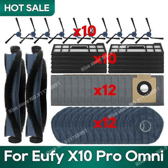 Accessories fit for Eufy X10 Pro Omni Robot Vacuum Dust Bag Hepa Filter Roller Side Brush Mop Cloth