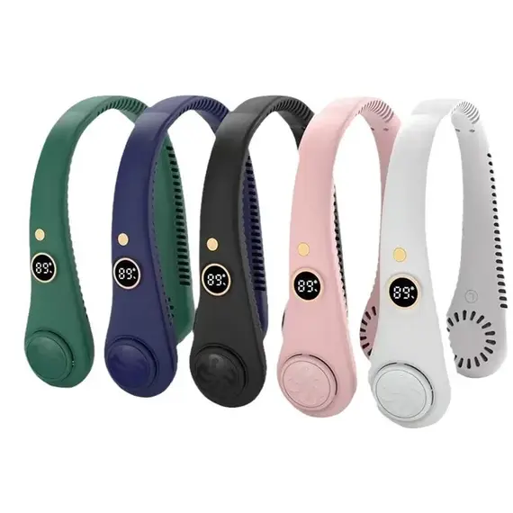 Rechargeable Electric Fan Digital Display Hanging Neck Fan Bladeless Design Electric Fan Bladeless Neckband Fan USB Rechargeable