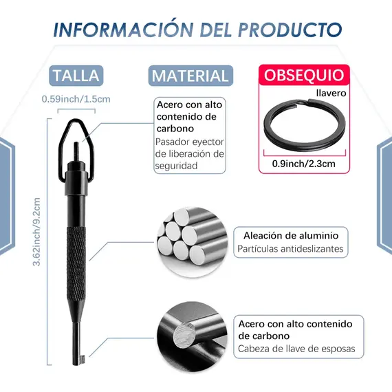 Universal Black Release Tool, Non-Slip Grip, Key Ring, Safety Unlocking Thimble, Not for Heavy Restraint Devices
