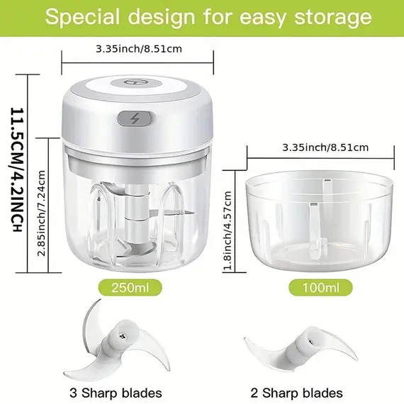 100ml/250ml Electric Mini Garlic Press Chopper - Rechargeable USB Masher with Powerful Lithium Battery, Easy Meat Grinder