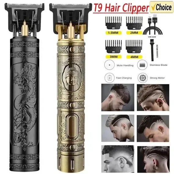 2025 Vintage T9 Hair Clipper /Accessories | USB Fast Charge LCD Shaver | 0mm Bald Cutting Machine Barber for Men Home Haircut