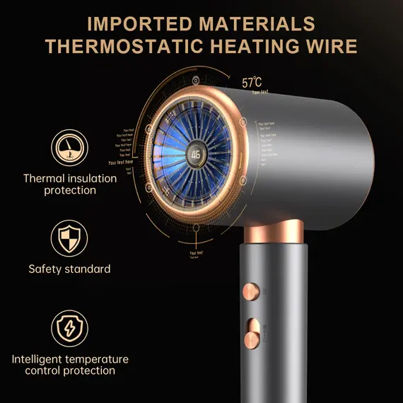 Negative Ion Blow Dryer 3rd Gear Professional Hair Dryer with Hot Cold Wind Air Brush Function Strong Power Salon Tool