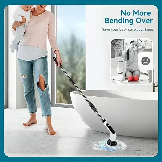 9 in 1 Multifunctional Handheld Electric Cleaning Brush With Telescopic Function, Bathroom Floor And Kitchen Cleaning Tool