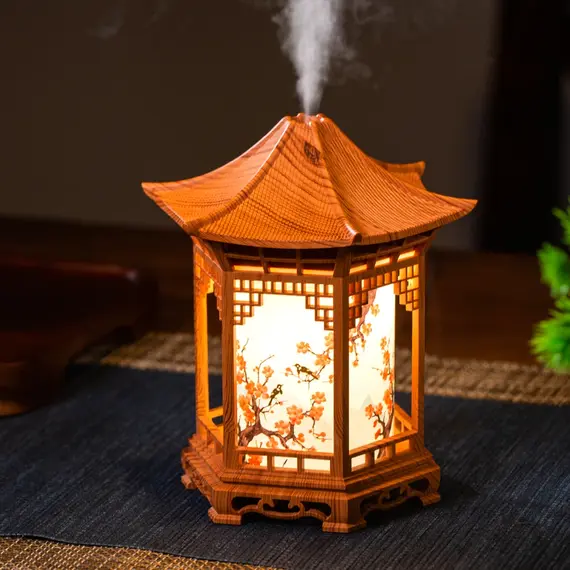 Chinese Style Element Pavilion Humidifier Unique Creative Decorative Night Light with Delicate Spray to Improve Air Quality