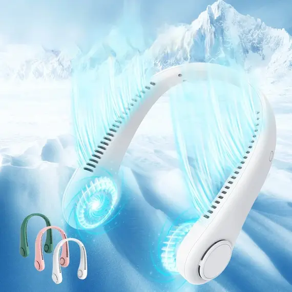 2026 Long Endur New Mini Neck Mounted Fan Portable Bladeless Neck Rechargeable Air Cooler 3 Speed Mini Summer Sports Fan Outdoor