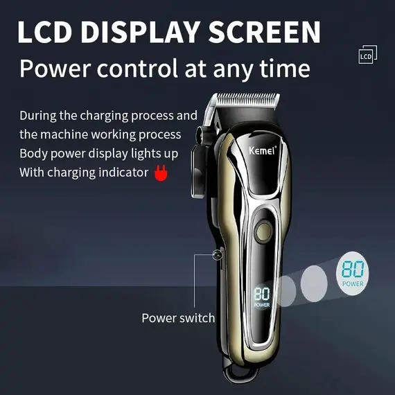 Kemei KM-PG1990A USB Rechargeable Electric Hair Clipper Professional Cordless Men Hair Trimmer Men's Hair Cutting Machine Barber