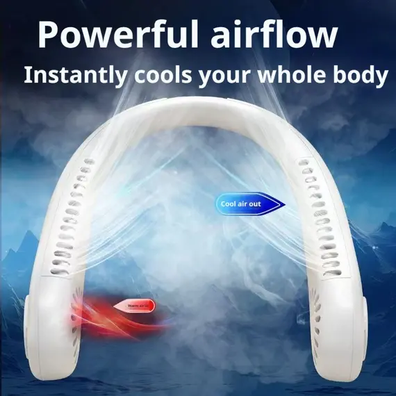 2026 Long Endur New Mini Neck Mounted Fan Portable Bladeless Neck Rechargeable Air Cooler 3 Speed Mini Summer Sports Fan Outdoor