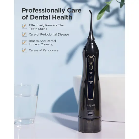 Fairywill Water Flossers Oral Irrigator Rechargeable Portable Dental 3 Modes Water Tank for Teeth 300ML Waterproof Teeth Cleaner