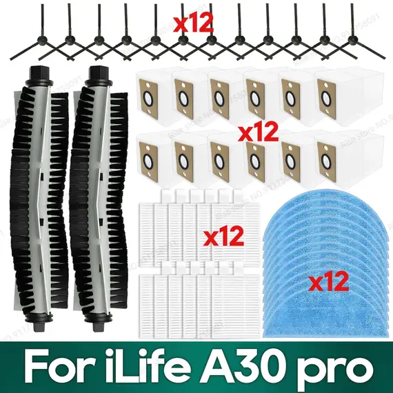 Compatible for iLife A30 Pro Accessories Main Brush Filter Dust Bag Mop Cloth Washable Replacement Parts Kit
