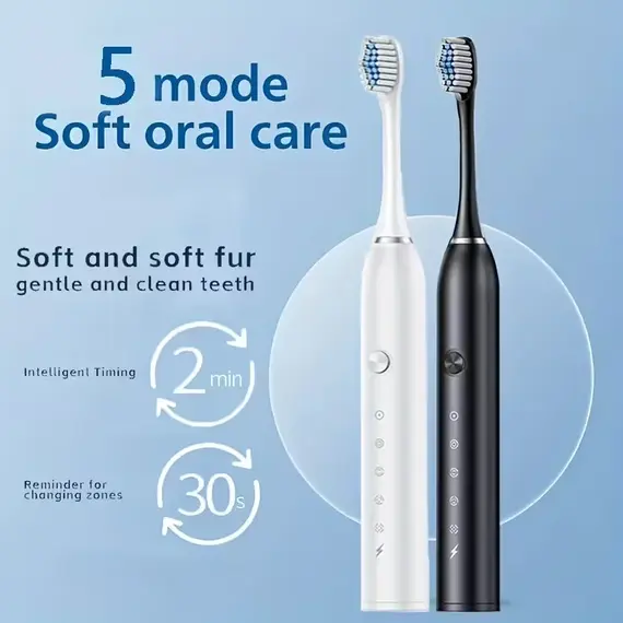 New 2026 Sonic Electric Toothbrush Adult Timer Brush 5 Mode USB Charger Rechargeable Tooth Brushes Replacement Heads Set