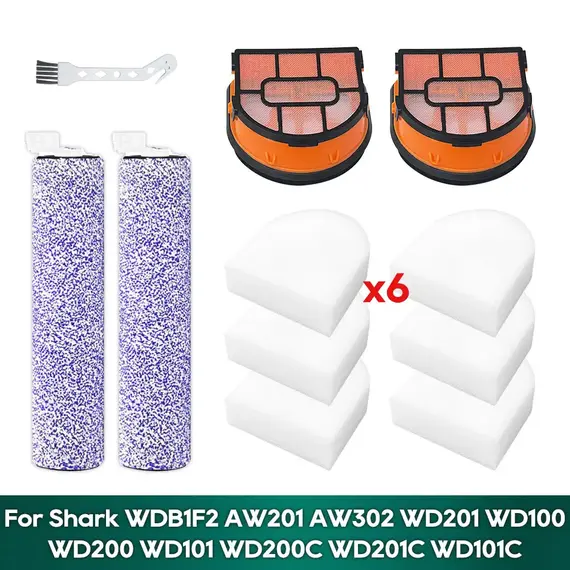 Compatible for Shark WD201/  WD201C / WD100 / WD101 / WD200 / AW201  / AW302 HydroVac Vacuum Accessories Roller Brush Filter