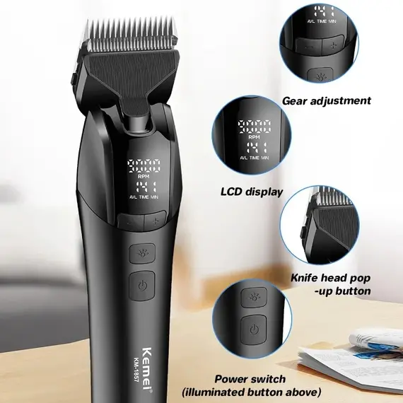 Kemei 1857 Professional Pet Dog Grooming Clipper Electric Rechargeable Cat Hair Shaver Dog Hair Trimmer 10W Animal Hair Clipper