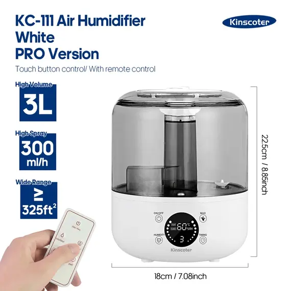 KINSCOTER 3L Air Humidifier Professional Large Capacity Home Humidifier Plant Mist Aroma Diffuser with Remote Control Timer