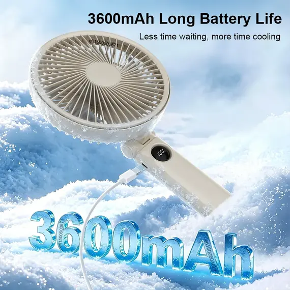 Portable Folding Handheld Fan 3600mAh USB Rechargeable Desktop Fan 199 Speed Powerful Wind Camping Fan for Outdoor Travel Home
