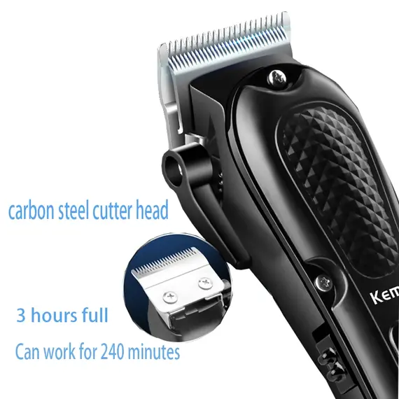 KEMEI ADJUSTABLE HAIR CLIPPER FOR MEN PROFESSIONAL HAIR TRIMMER ELECTRIC CORDLESS BEARD HAIR CUTTING MACHINE USB RECHARGEABLE