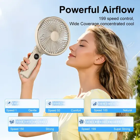 Portable Folding Handheld Fan 3600mAh USB Rechargeable Desktop Fan 199 Speed Powerful Wind Camping Fan for Outdoor Travel Home